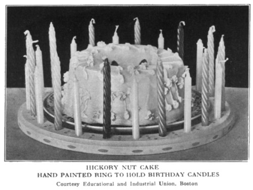 Birthday Cake Hand Painted Candle Holder Ring Boston Cooking School Magazine 1914