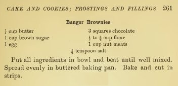 Lowney's Cook Book 1907 Bangor Brownies Recipe
