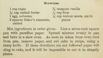 Boston Cooking School Cook Book 19101 Brownies Recipe